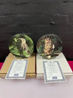 2 Keepers Of The Night Watch Owls Wedgwood Collectors Plates Certificates Boxes