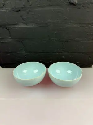 2 x Denby Blue Linen Rice Bowls 13 cm Wide Set 1st Quality
