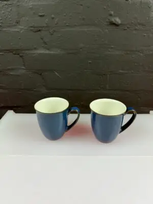 2 x Denby Boston Blue Curved  Tea Coffee Mugs 10 cm High Set