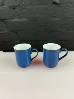 2 x Denby Imperial Blue Straight Tea / Coffee Mugs 10 cm High Set