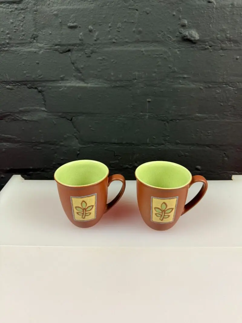 2 x Denby Juice Deco Curved Tea Coffee Mugs 10 cm High Set RARE 1st Quality