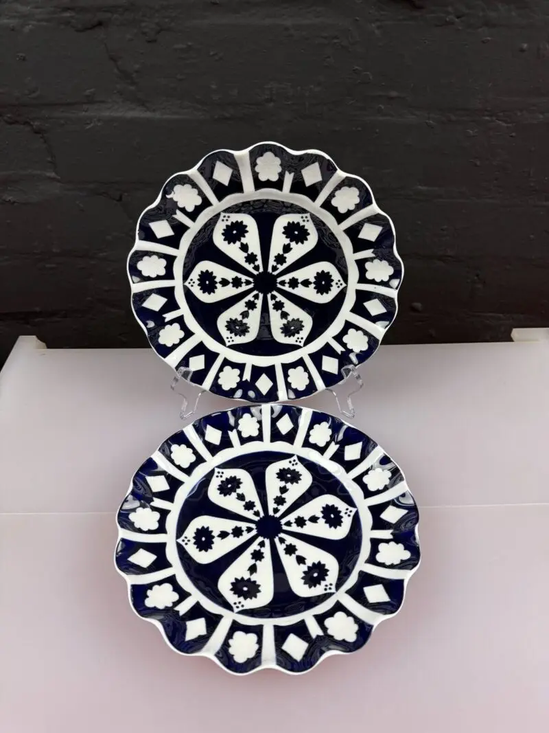 2 x Royal Crown Derby Unfinished Imari 1128 Fluted Salad Plate 8.5" Wide Set