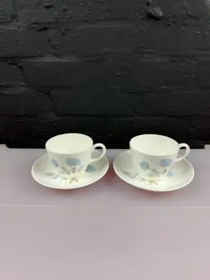 2 x Wedgwood Ice Rose Tea Cups and Saucers Set