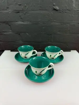 3 x Denby Greenwheat Tea Cups and Saucers Set