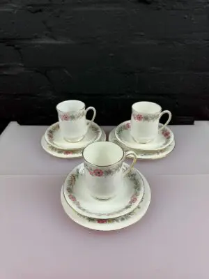 3 x Paragon Royal Albert Belinda Coffee Trios Cups Saucers and Side Plates Set