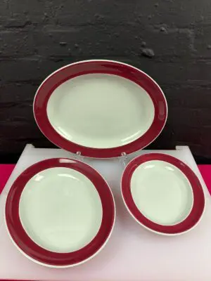 3 x Wedgwood Windsor Grey Red Oval Carving Serving Platters Set 27, 32 + 36.5 cm