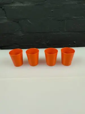 4 x Plastic Tupperware Egg Cups Or Shot Glasses Retro Orange 5.5 cm High Set