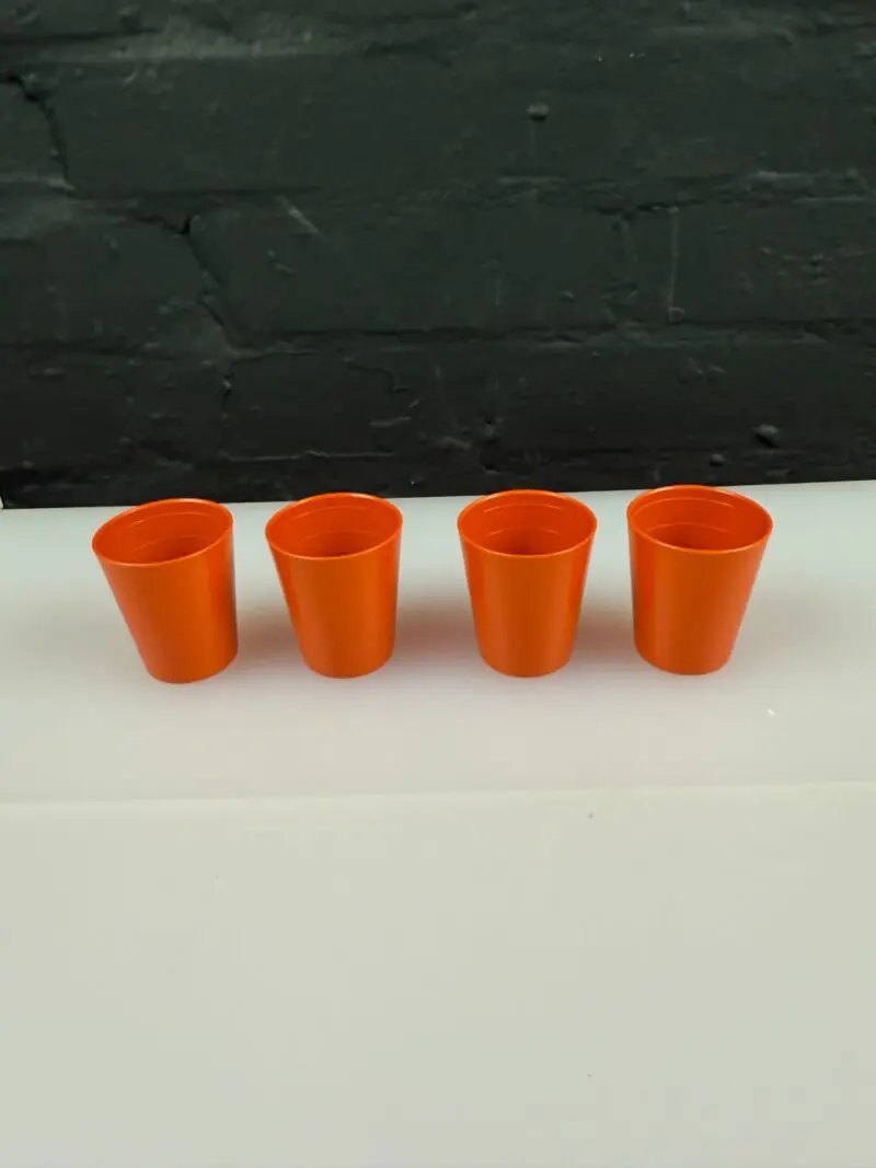 4 x Plastic Tupperware Egg Cups Or Shot Glasses Retro Orange 5.5 cm High Set