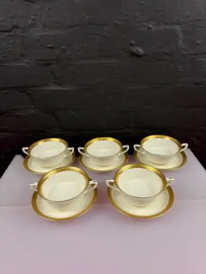 5 x Royal Worcester Durham Soup Coupes Bowls and Stands / Saucers Set