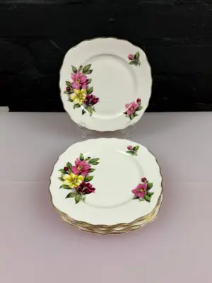 6 x Colclough 7875 Flowers Floral Square Tea Side Plates 15.5 cm Wide Set
