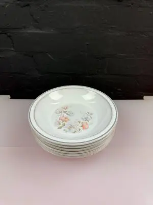6 x Denby Encore Sweet Pea Rimmed Soup Bowls 21 cm Wide Set