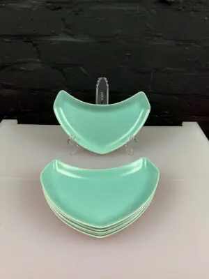 6 x Poole Twintone Ice Green Crescent Salad Plates 8.75" Wide Set