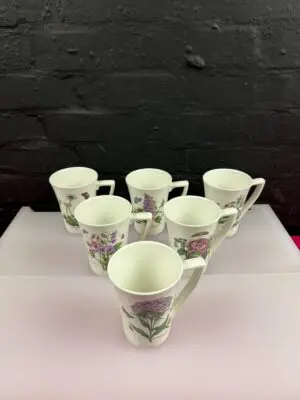 6 x Portmeirion Botanic Garden Tapered Tea / Coffee Mugs 11.5 cm High Set