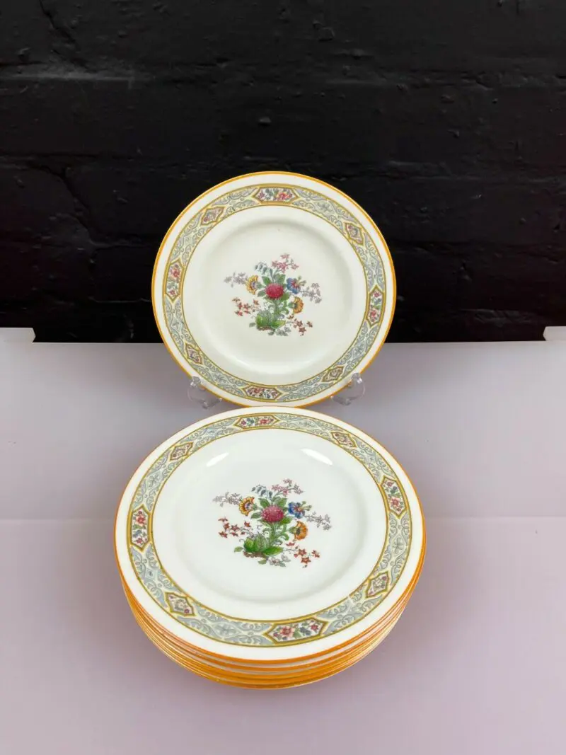 6 x Vintage Royal Worcester Floral Orange Rim Side Plates 18 cm Wide Set