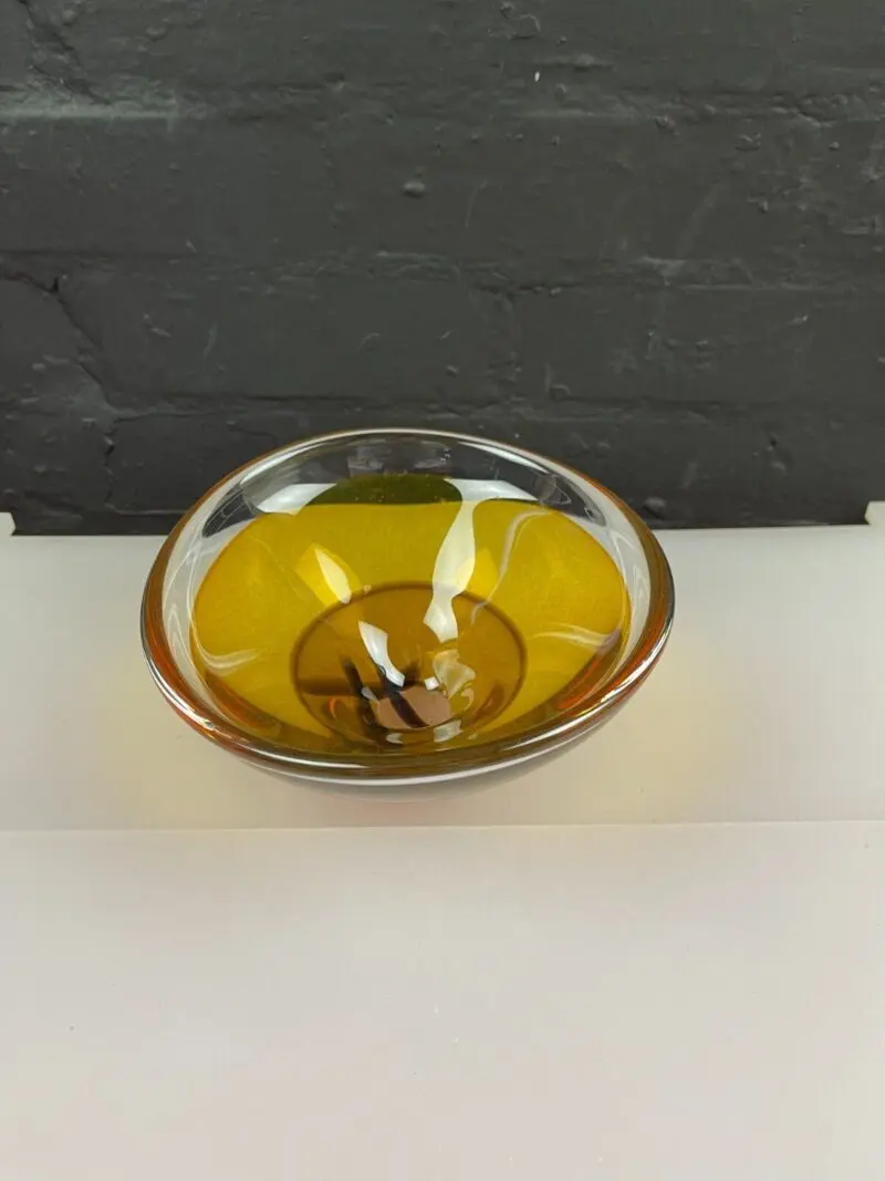 Caithness Sarah Peterson Glass Rainbow Collection Bowl Signed Gold 7.75" x 3.75"