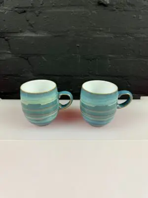Denby Azure Coast Large Curved Tea / Coffee Mugs 4" High 1st Quality Set of 2