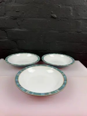 Denby Azure Coast Rimmed Soup / Pasta Bowls 8.5" Wide Set of 3