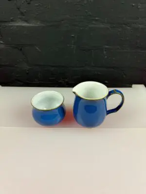 Denby Imperial Blue Milk / Cream Jug 10.5 cm and Open Sugar Bowl Set