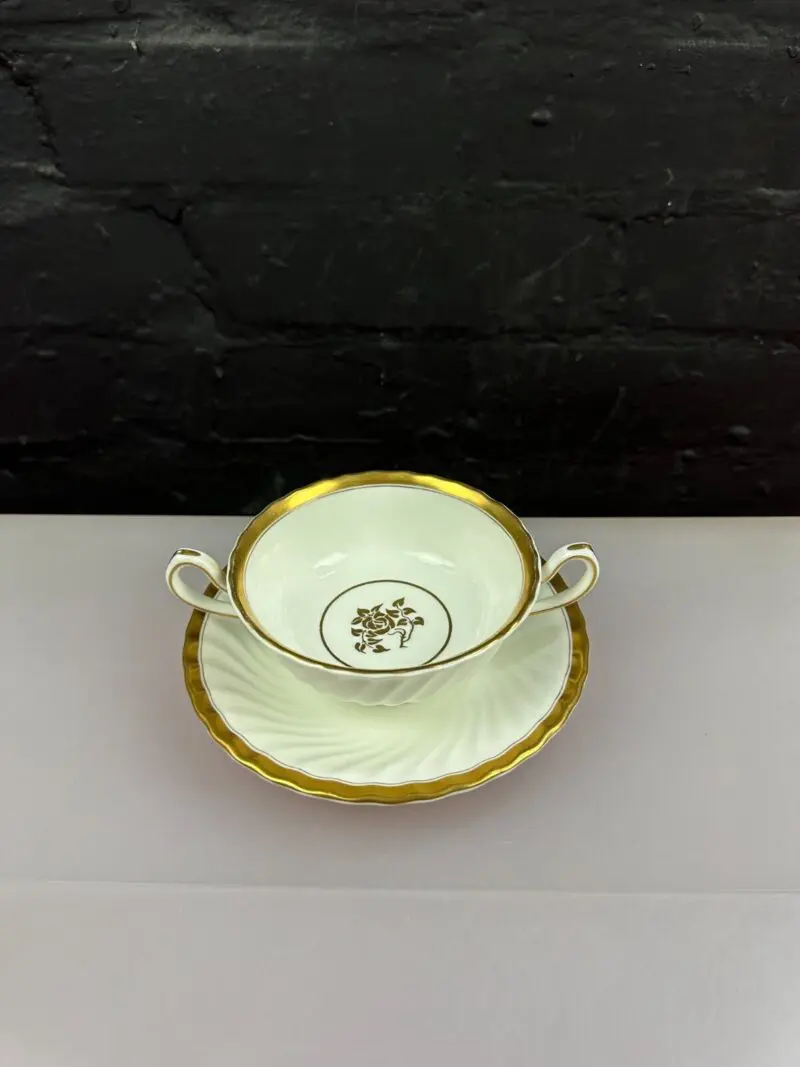 Minton Gold Rose Soup Coupe / Bowl and Saucer / Stand Set