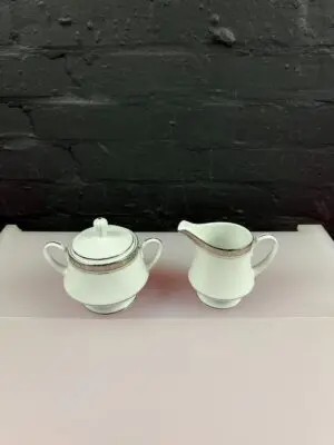 Noritake Legacy Platinum 4281 Milk Cream Jug 11 cm & Covered Sugar Bowl 2 Sets