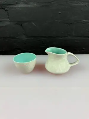 Poole Twintone Ice Green Cream / Milk Jug 7 cm and Small Open Sugar Bowl Set