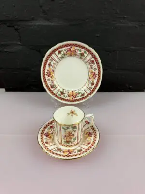 Royal Crown Derby Honeysuckle A.1321 Coffee Trio Cup Saucer and Side Plate Set