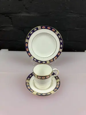 Royal Crown Derby Kedleston A.1315 Coffee Trio Cup Saucer & Side Plate Set