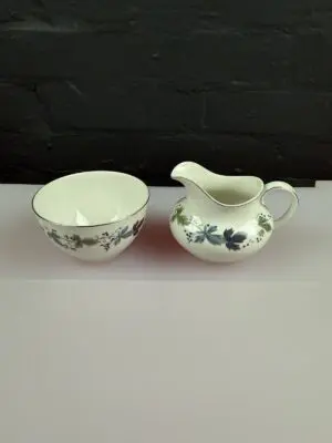 Royal Doulton Burgundy T.C1001 Milk Cream Jug 9.5 cm and Open Sugar Bowl Set
