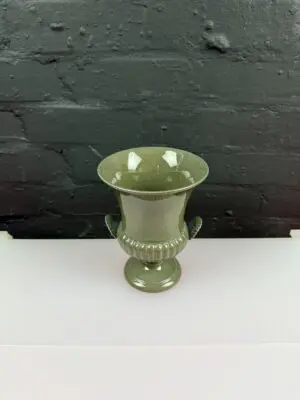 Vintage Wedgwood Speckled Olive Green Urn Vase Shell Handles 7" High