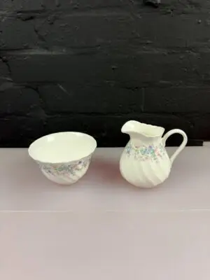 Wedgwood Angela Fluted Milk / Cream Jug 3.75" and Open Sugar Bowl Set