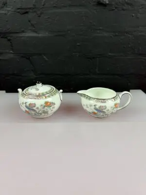 Wedgwood Kutani Crane Squat Milk / Cream Jug 2.5" and Covered Sugar Bowl Set