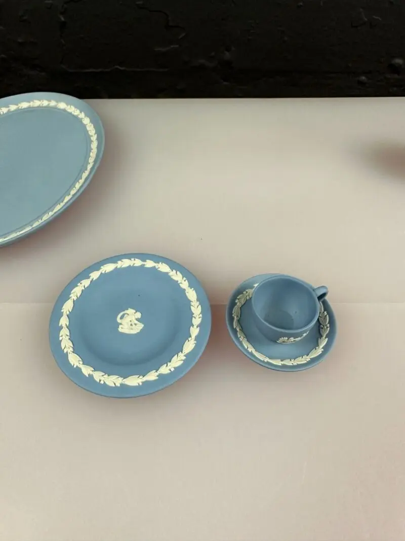 Wedgwood Miniature Jasper Ware Blue and White Tea Set With Tray