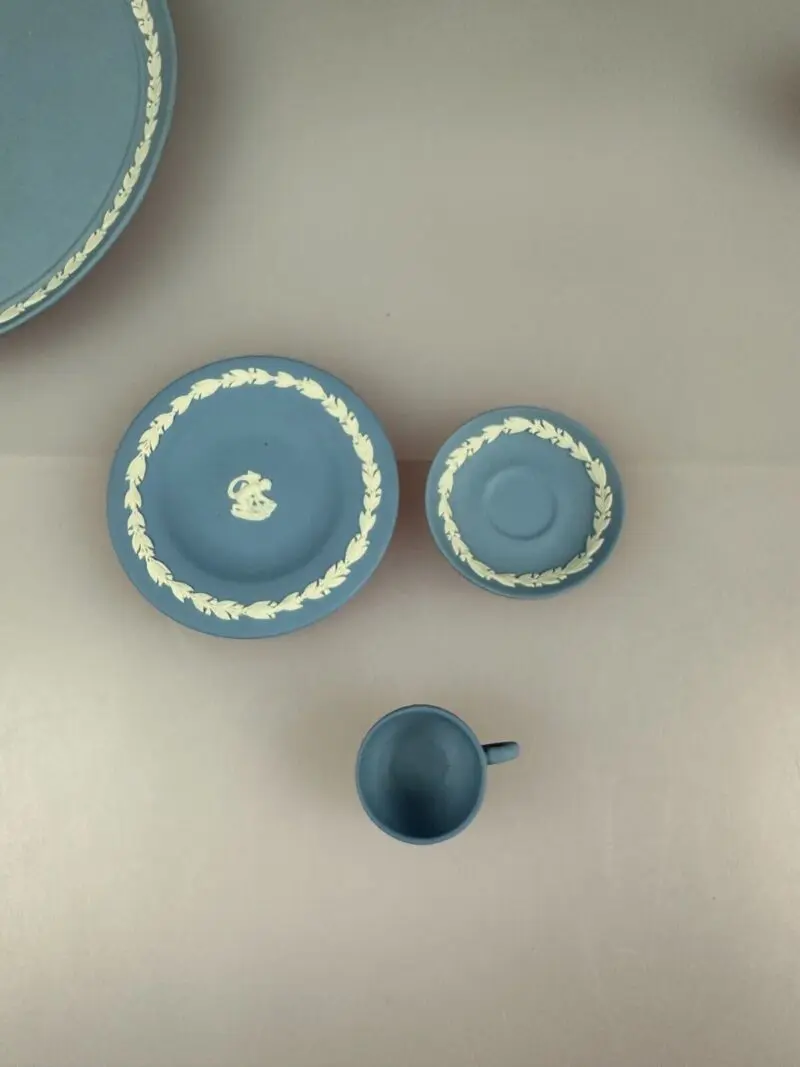 Wedgwood Miniature Jasper Ware Blue and White Tea Set With Tray