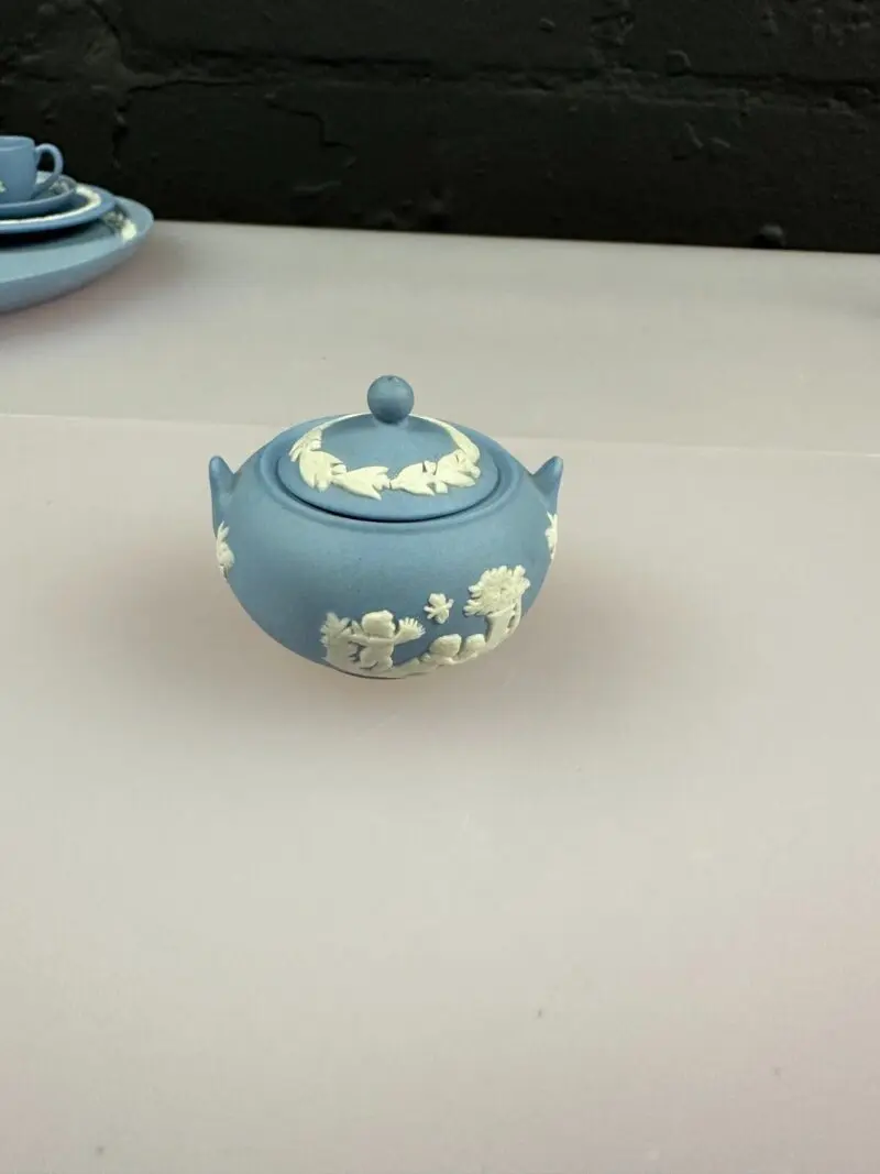 Wedgwood Miniature Jasper Ware Blue and White Tea Set With Tray
