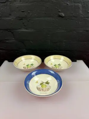 Wedgwood Sarah's Garden Blue and Yellow Cereal Bowls 6.75" Wide Set of 3