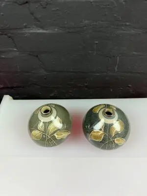 2 x Denby Fresco Leaves Rounds Bud Vases 4.5" High Pair