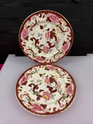2 x Masons Ironstone Red Mandalay Dinner Plates 10.5" Wide Set
