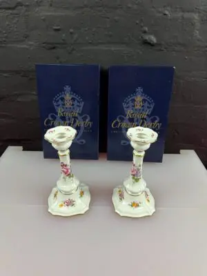 2 x Royal Crown Derby Posies Candlestick Candle Holder 2.5" High Pair RARE Boxed