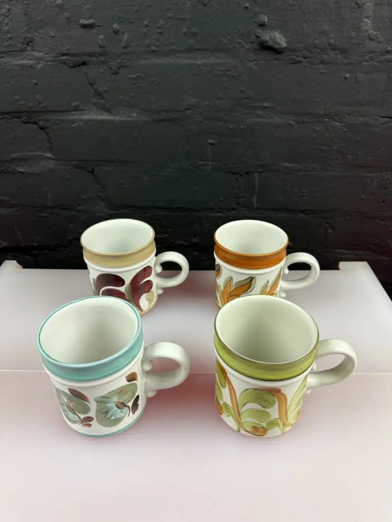 4 x Denby Tankard Hand Painted Leaves Tea / Coffee Mugs 4" High Set