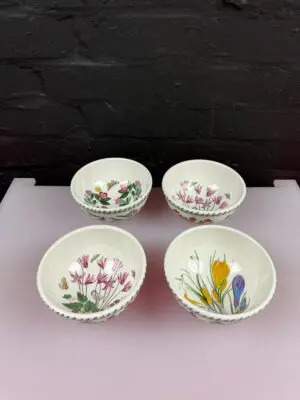 4 x Portmeirion Botanic Garden Rice Bowls 5.5" Wide Snow Drop Cyclamen Set