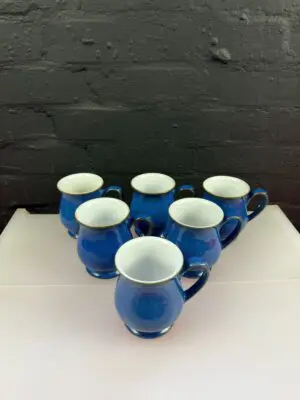 6 x Denby Imperial Blue Craftman Tea Coffee Mugs 4.25" High Set