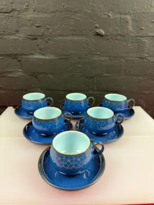 6 x Denby Midnight Blue Tea Cups and Saucers 2 Sets Available