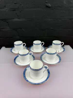 6 x Royal Worcester Medici Blue Coffee Cups and Saucers Set