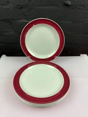 6 x Wedgwood Windsor Grey Red Dessert / Salad Plates 23 cm Wide Set