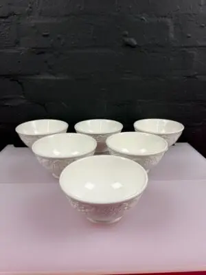 Franco Giorgi Quadrifoglio White Footed Embossed Cereal Bowls 14.5 cm Set of 6