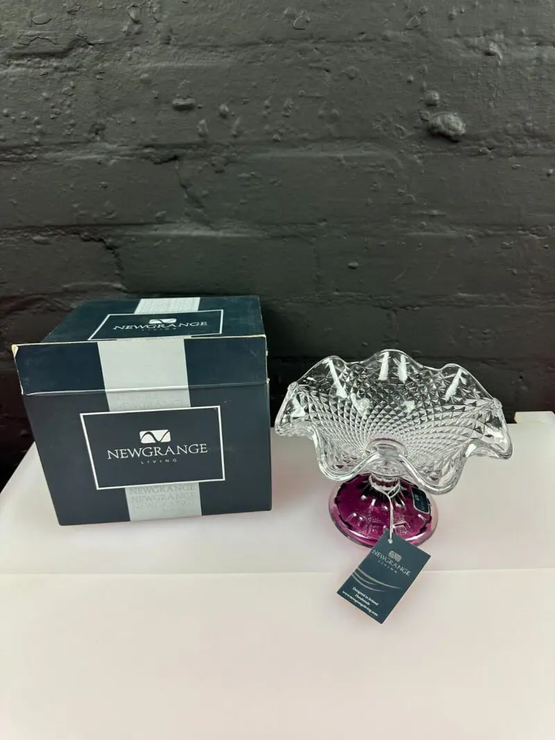 New Grange Living Amy Ball Candle Bowl Holder Purple & Clear Glass Hand