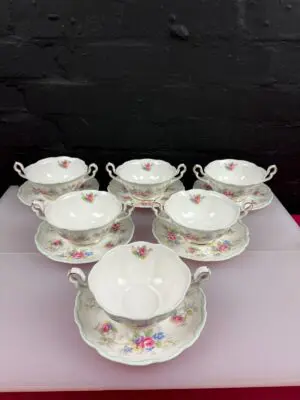 Royal Albert Colleen Soup Coupes Bowls and Stands / Saucers Set of 6 RARE