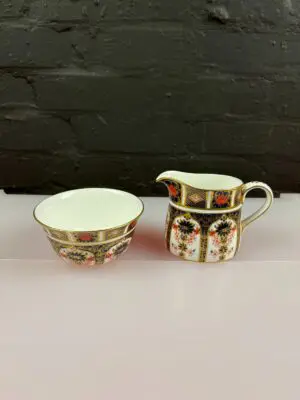 Royal Crown Derby Old Imari 1128 Milk Cream Jug 3.75" & Open Sugar Bowl Set 1st