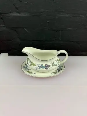 Royal Doulton Burgundy Gravy Boat / Sauce Jug and Stand / Drip Plate Set
