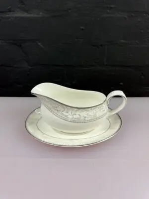 Royal Doulton Naples Platinum H5269 Gravy Boat Sauce Jug and Stand / Drip Plate